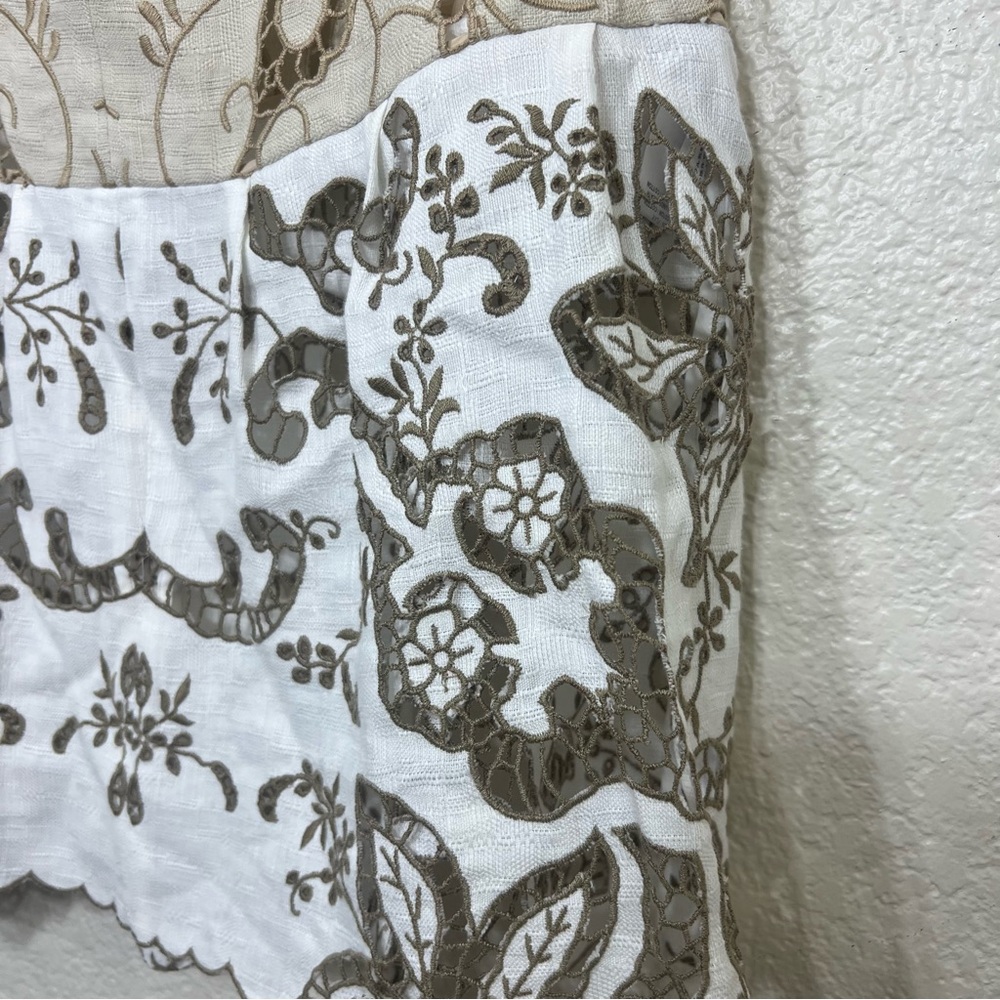 Chloe Eyelet Cotton Blend Top Cream and White Boho Size L - Picture 7 of 10